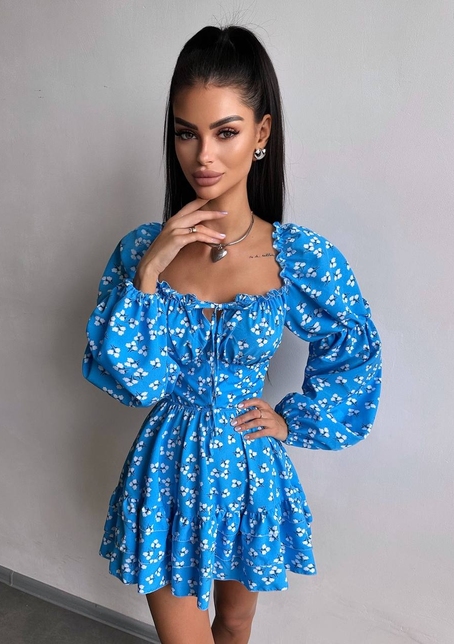 Сукня з квітковим принтом з воланами на ґудзиках  | PUSHKA SHOP