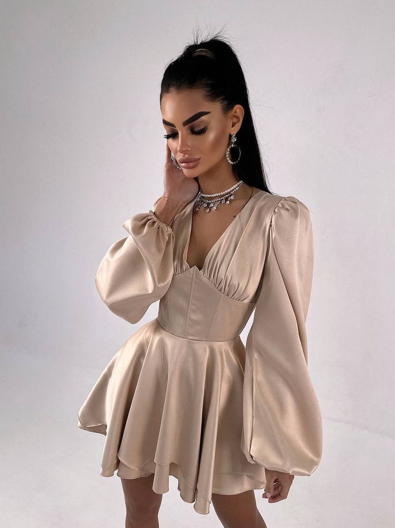 Атласна корсетна сукня  з пишною подвійною спідницею  | PUSHKA SHOP