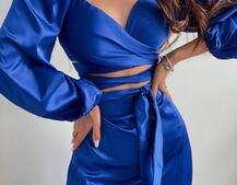 Шелковый комплект: топ с завязками на талии + юбка миди с разрезом  | PUSHKA SHOP