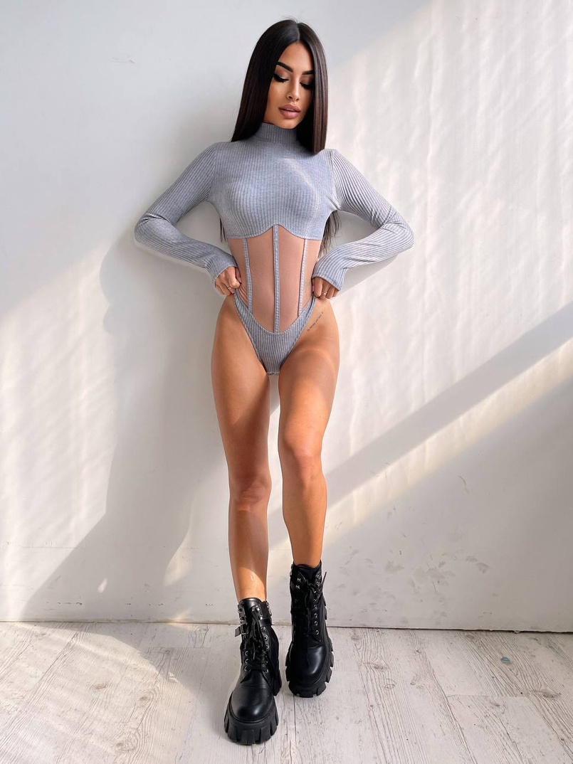 Трикотажне боді з сітчастою вставкою | PUSHKA SHOP