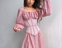 Сукня міні в квітковий принт + прозорий корсет  | PUSHKA SHOP