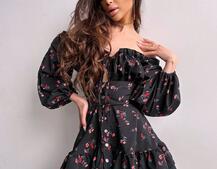 Сукня з квітковим принтом з воланами на ґудзиках  | PUSHKA SHOP