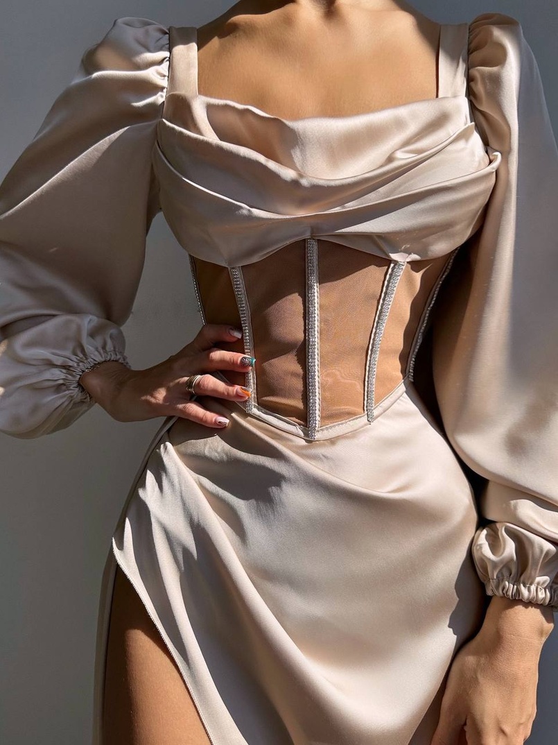 Комплект: корсет, декорований стразами   + спідниця максі з драпіруванням  | PUSHKA SHOP