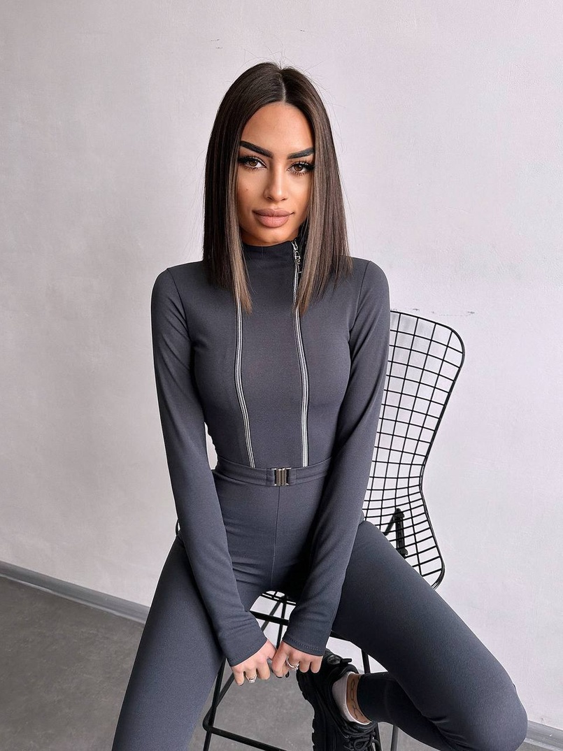 Облягаючий комбінезон з двома змійками та застібкою на талії | PUSHKA SHOP