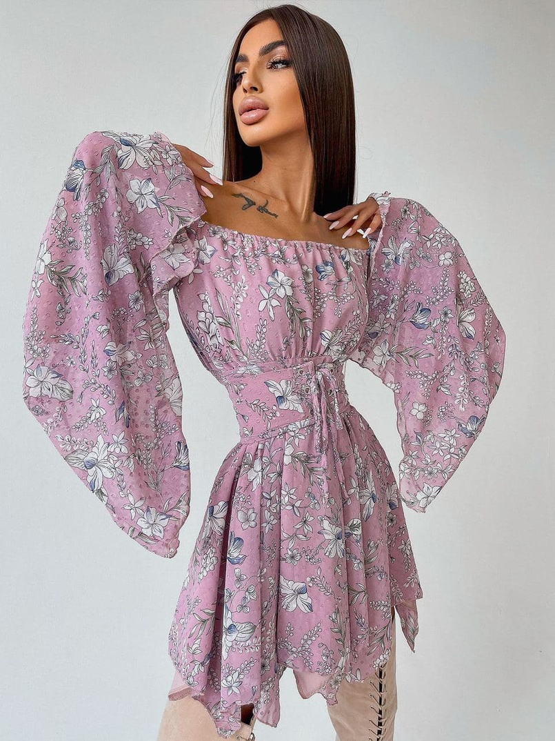 Платье с расклешенными рукавами в комплекте с корсетом  Платье с расклешенными рукавами в комплекте с корсетом  | PUSHKA SHOP