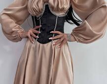 Приталена сукня з шовку  + корсет декорований стразами  Ручна робота  | PUSHKA SHOP