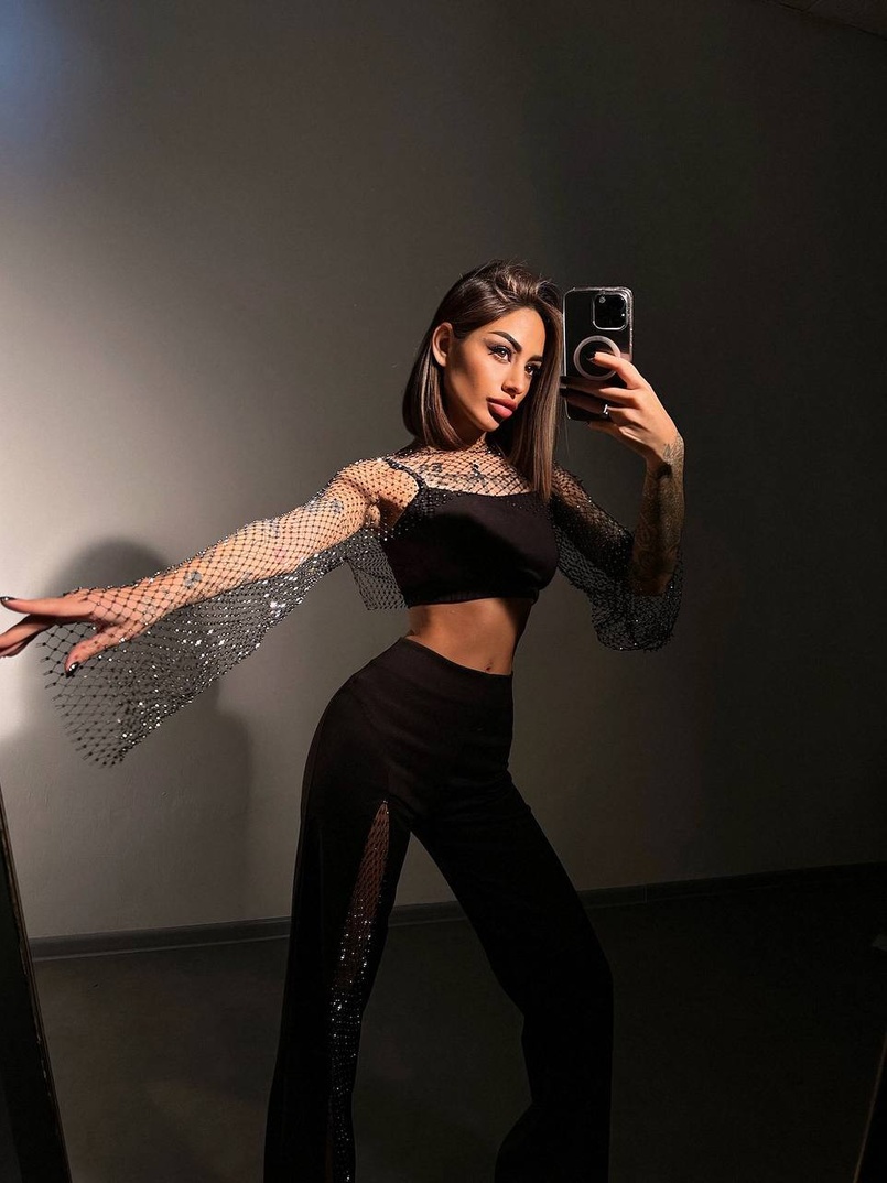 Комплект: топ + штани із сіткою зі стразами  | PUSHKA SHOP