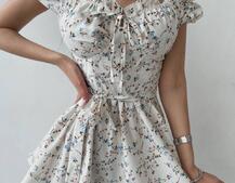 Платье мини с корсетной вставкой на талии с косточками  | PUSHKA SHOP