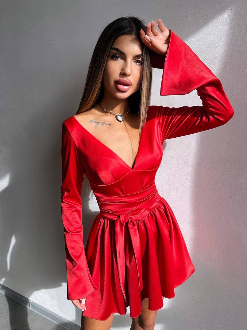 Атласна корсетна сукня  з пишною спідницею та зав‘язками на талії | PUSHKA SHOP