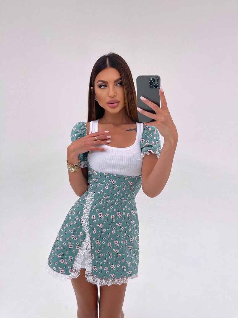 Сукня з квітковим принтом декорована мереживом Сукня з квітковим принтом декорована мереживом | PUSHKA SHOP