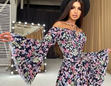 Цветочное платье с расклешенными рукавами и корсетом Цветочное платье с расклешенными рукавами и корсетом | PUSHKA SHOP