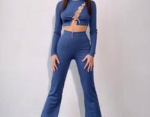 Комплект : штани кльош і топ декорований шнурком зі стразами  | PUSHKA SHOP