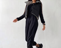 Комплект: комфортный трикотажный комбинезон   укорочённый двухсторонний жилет  | PUSHKA SHOP