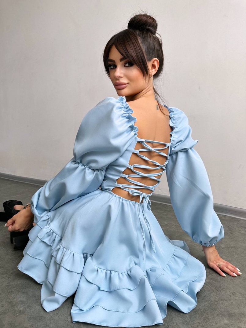 Сукня з воланами та шнурівкою  по спинці | PUSHKA SHOP