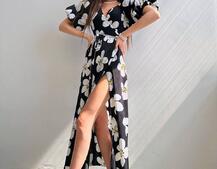 Сукня міді  із запахом та об'ємними рукавами | PUSHKA SHOP