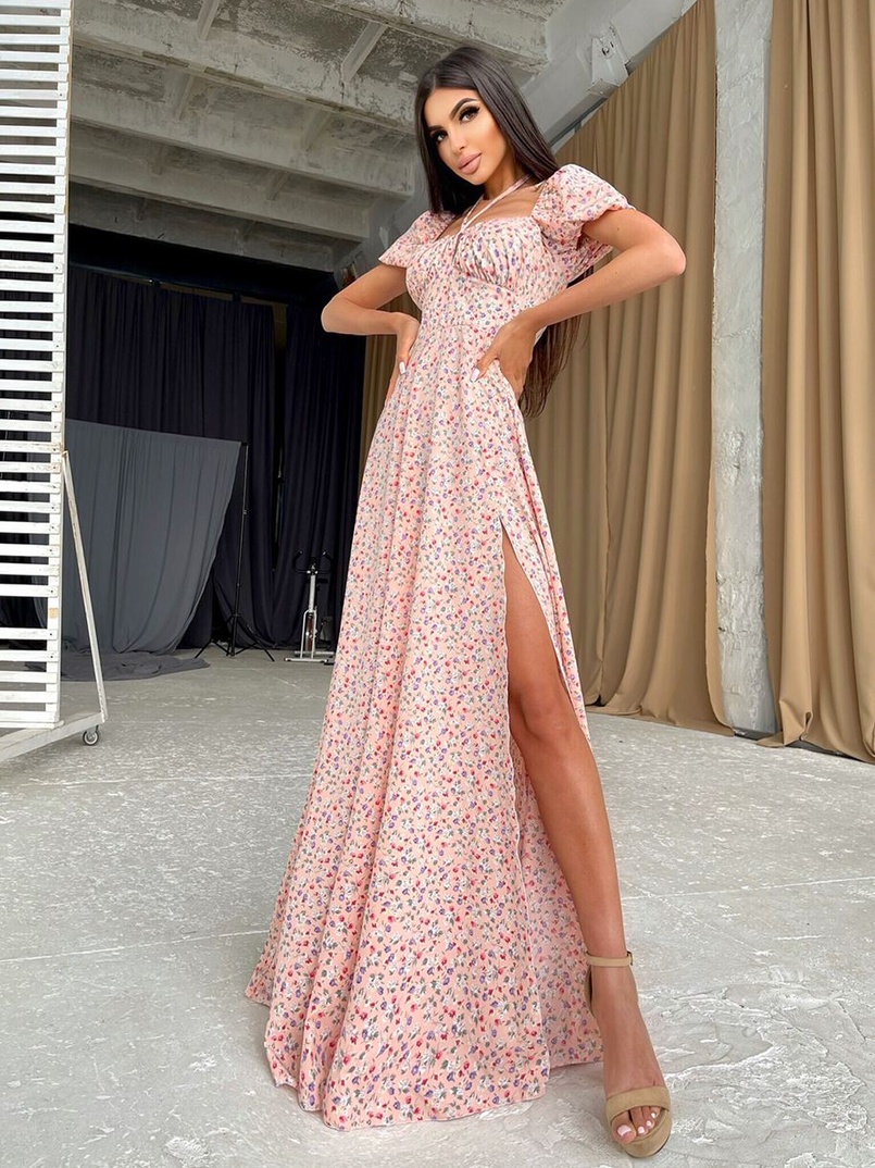 Цветочное платье макси с разрезом  Цветочное платье макси с разрезом  | PUSHKA SHOP