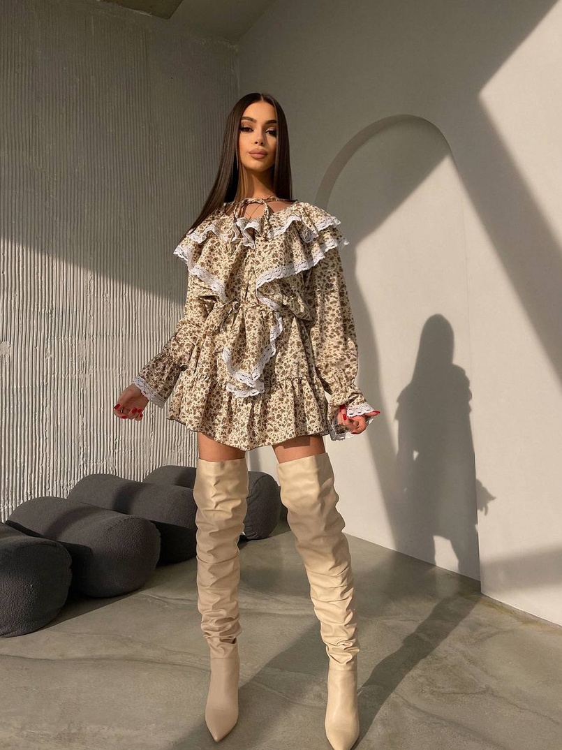 Сукня з квітковим принтом декорована мереживом    | PUSHKA SHOP