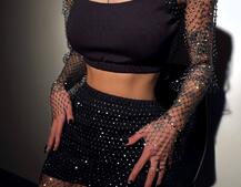 Комплект: топ + спідниця із сіткою зі стразами Комплект: топ + спідниця із сіткою зі стразами | PUSHKA SHOP