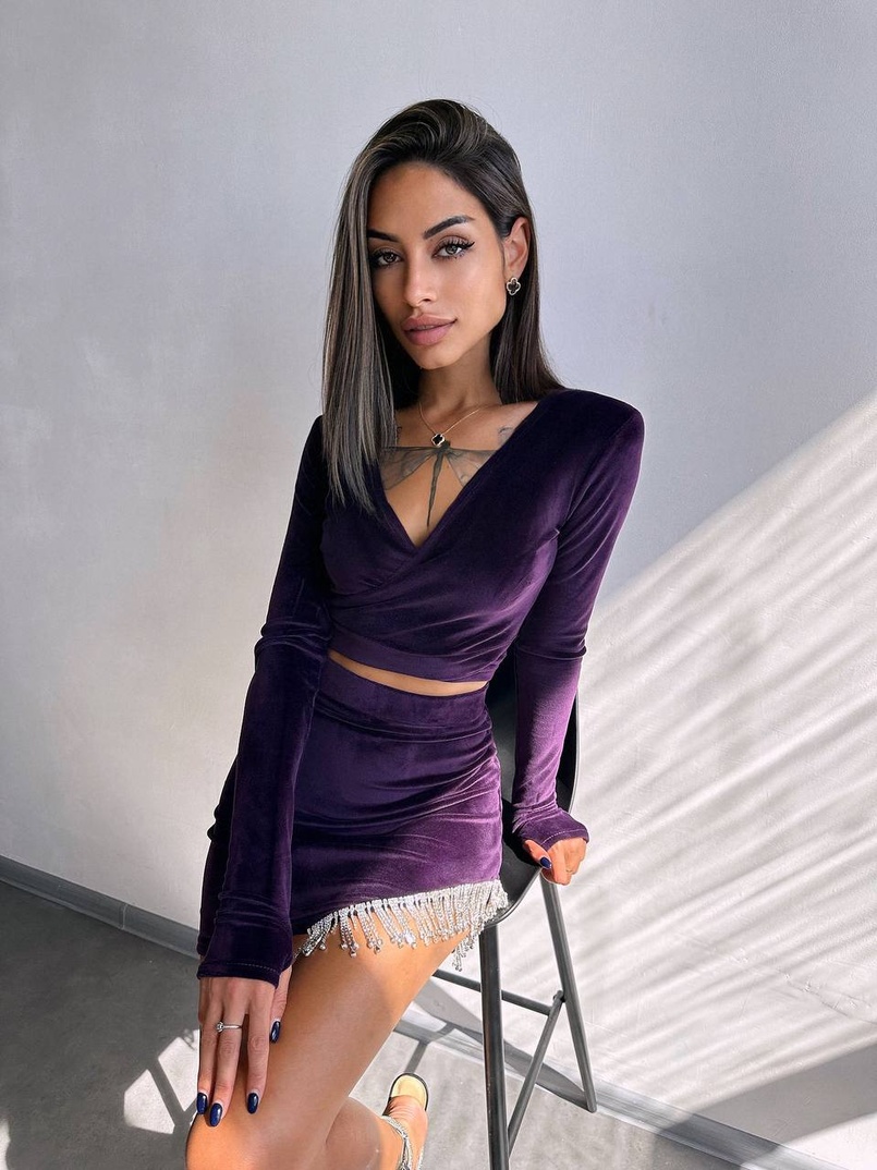 Оксамитовий комплект, декорований бахромою зі страз Оксамитовий комплект, декорований бахромою зі страз | PUSHKA SHOP