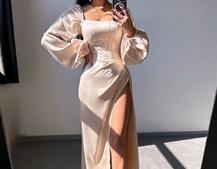 Атласний комплект: корсет + спідниця  максі з драпіруванням | PUSHKA SHOP