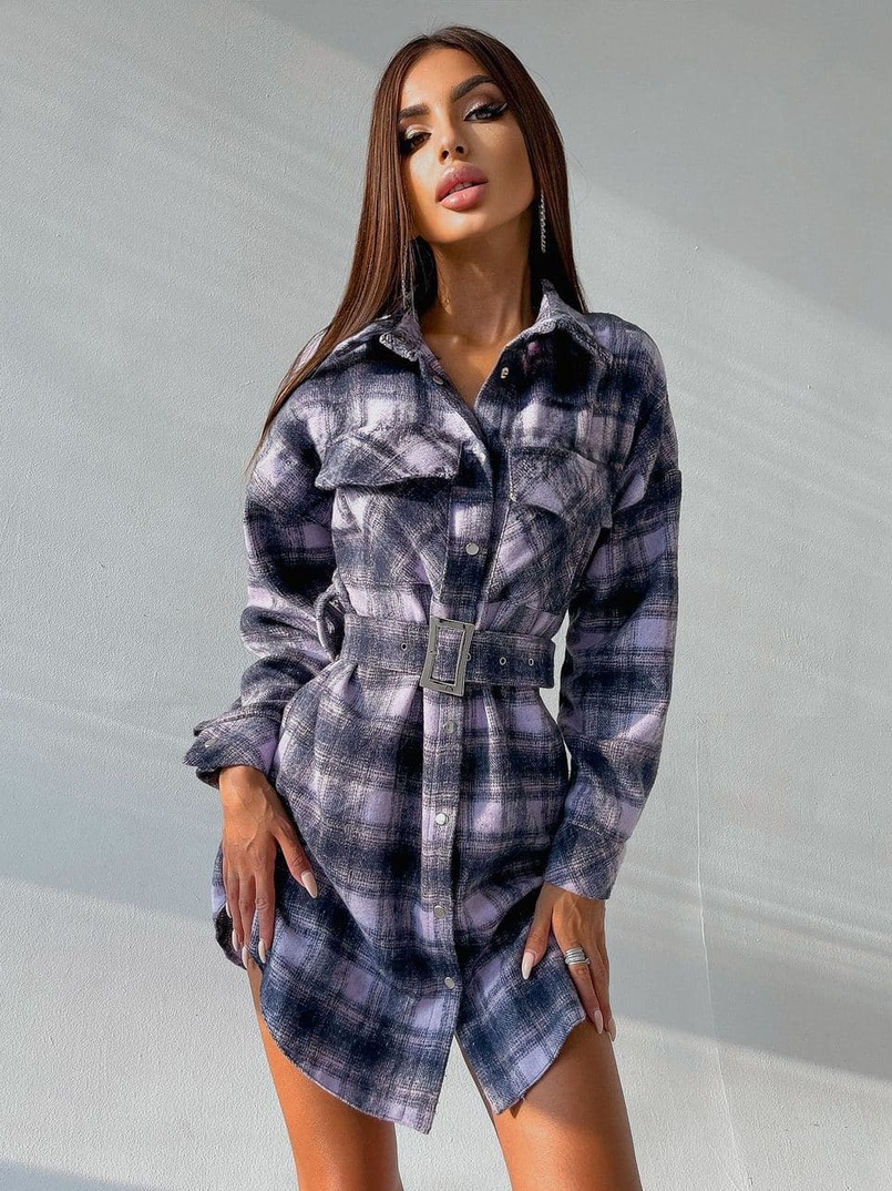 Кашемировое платье-рубашка в клетку | PUSHKA SHOP