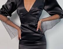 Атласна сукня, декорована сіткою зі стразами | PUSHKA SHOP