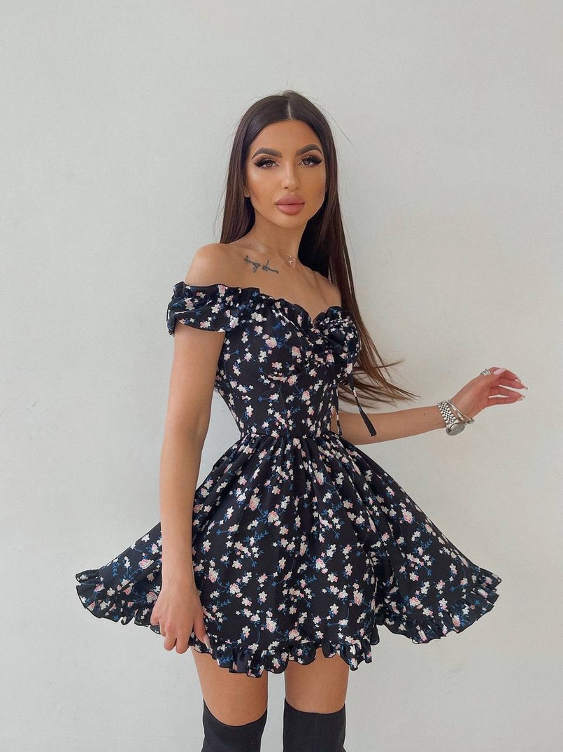 Платье мини с корсетной вставкой на талии с косточками Платье мини с корсетной вставкой на талии с косточками | PUSHKA SHOP