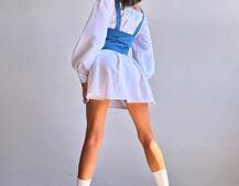 Приталена сукня-сорочка на плічках  з джинсовим корсетом на шнурівці  | PUSHKA SHOP