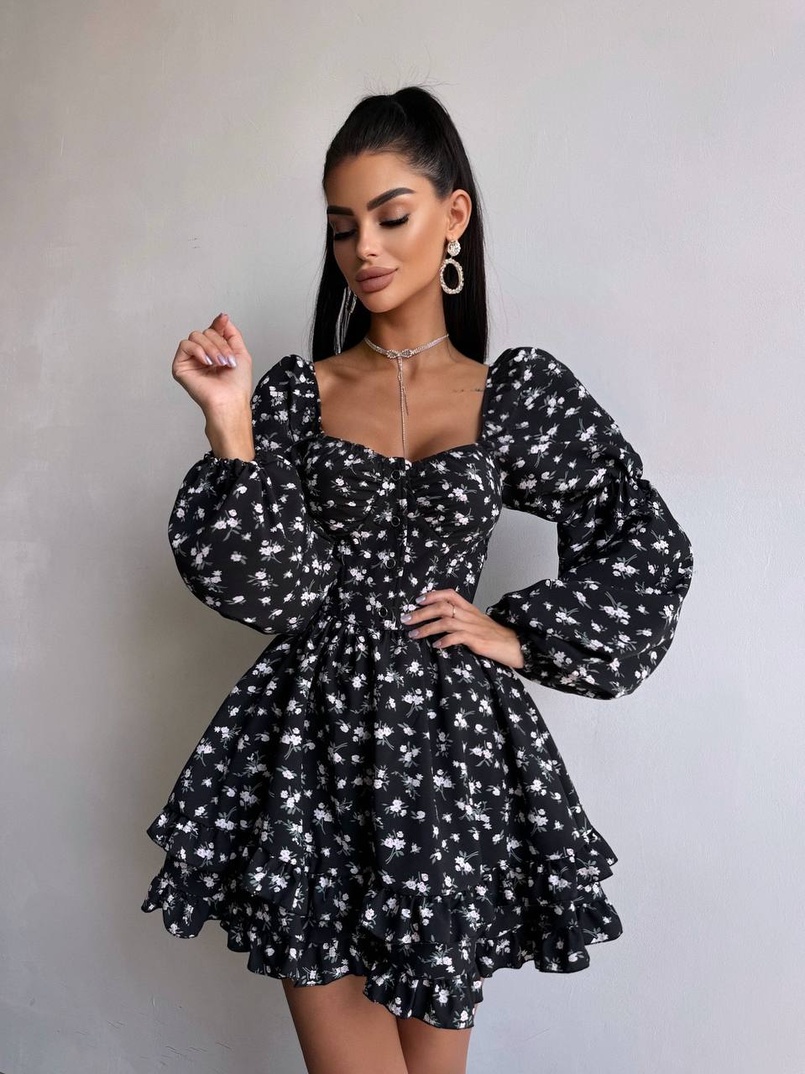 Сукня з квітковим принтом з воланами на ґудзиках  Сукня з квітковим принтом з воланами на ґудзиках  | PUSHKA SHOP