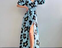 Сукня міді  із запахом та об'ємними рукавами | PUSHKA SHOP