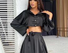 Шелковый комплект: укорочённая рубашка + юбка с запахом Шелковый комплект: укорочённая рубашка + юбка с запахом | PUSHKA SHOP