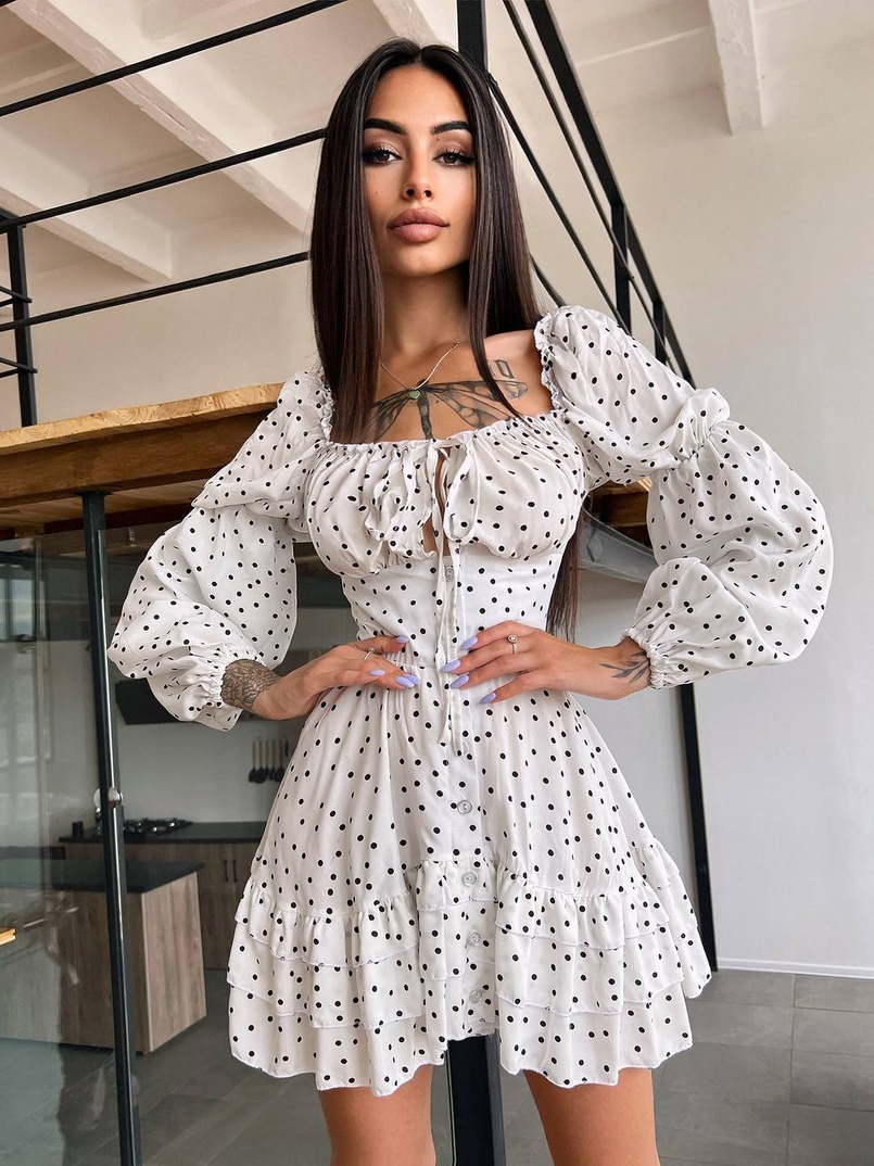 Сукня в горошок на ґудзиках з воланами  | PUSHKA SHOP