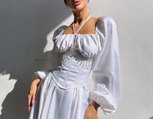 Сукня з корсетом, декорованим бахромою зі страз Ручна робота  Сукня з корсетом, декорованим бахромою зі страз Ручна робота  | PUSHKA SHOP