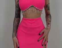 Комплект: топ з бахромою зі страз та спідниця з розрізом Комплект: топ з бахромою зі страз та спідниця з розрізом | PUSHKA SHOP