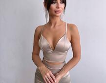 Комплект: топ з філіжанками + спідниця декорована бахромою зі страз  | PUSHKA SHOP