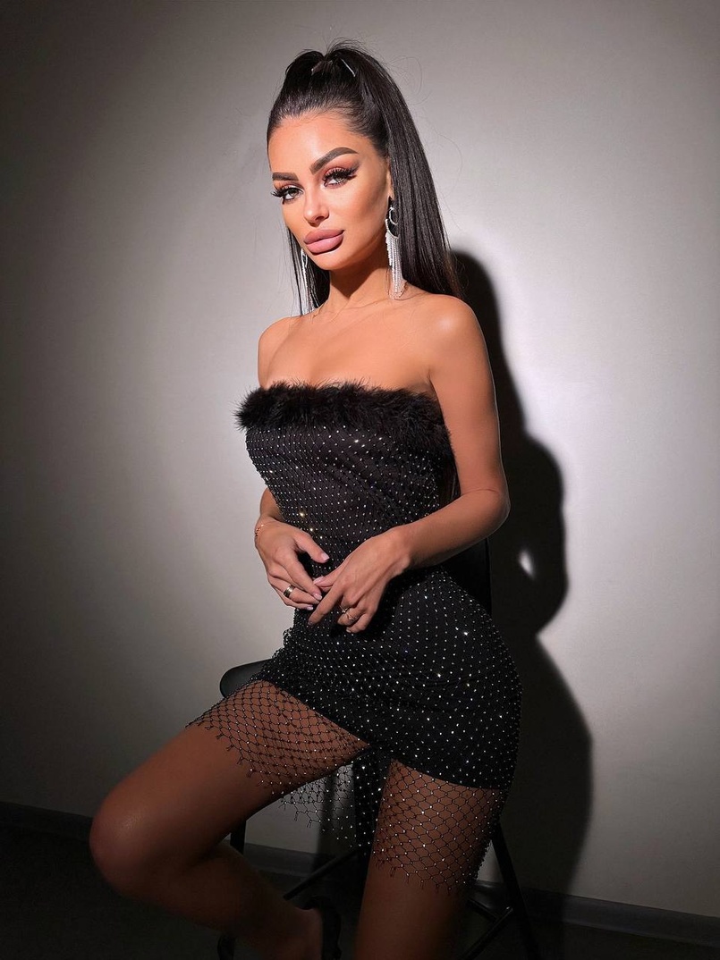 Сукня міні із сітки зі страз | PUSHKA SHOP