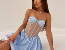 Сукня з чашечками та елементами корсету декорована стразами  | PUSHKA SHOP