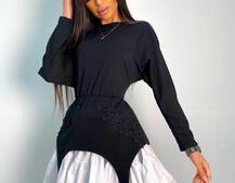 Трикотажное платье с подъюбником, декорированным кружевом Трикотажное платье с подъюбником, декорированным кружевом | PUSHKA SHOP