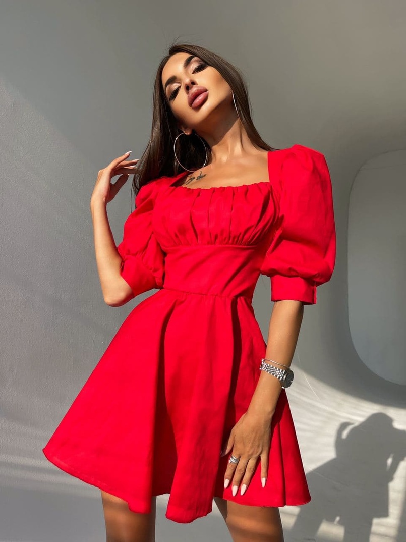 Платье с объемными рукавами из хлопка Платье с объемными рукавами из хлопка | PUSHKA SHOP