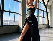 Комплект: корсет, декорований стразами + спідниця максі з драпіруванням  Комплект: корсет, декорований стразами + спідниця максі з драпіруванням  | PUSHKA SHOP