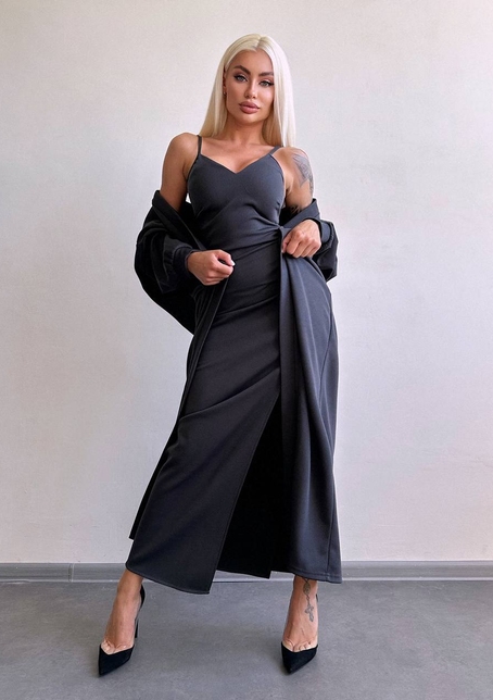 Комплект: сукня з філіжанками + кардиган максі з теплого рубчика  | PUSHKA SHOP