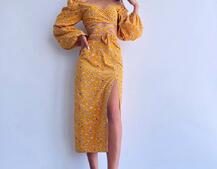 Квітковий комплект: топ із зав'язками на талії + спідниця міді з розрізом | PUSHKA SHOP