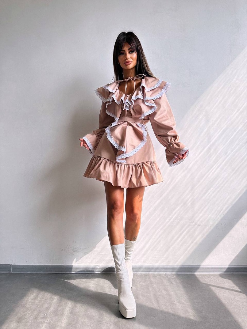 Котонова сукня декорована мереживом    | PUSHKA SHOP