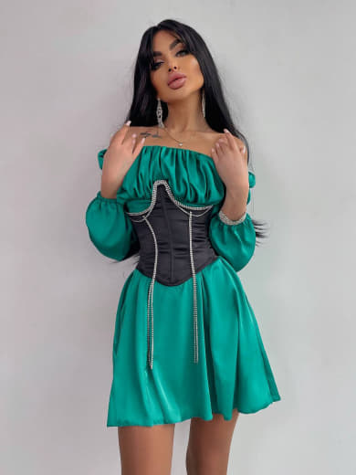 Приталена сукня з шовку  + корсет декорований стразами  Ручна робота  | PUSHKA SHOP