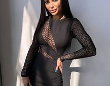 Сукня с вставками сітки та розрізом на ніжці  | PUSHKA SHOP