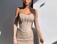 Сукня міні зі шлейфом та рукавичками | PUSHKA SHOP