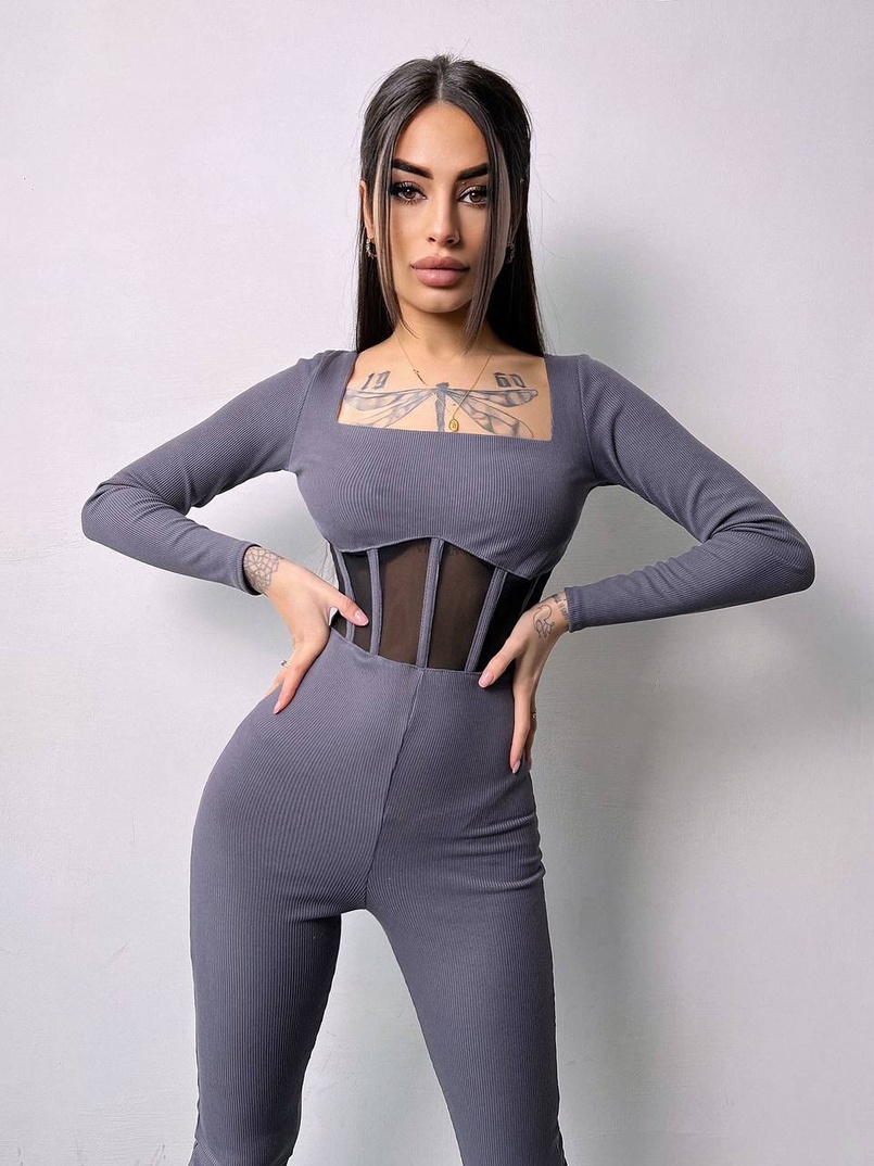 Облягаючий трикотажний комбінезон з елементами корсету  | PUSHKA SHOP
