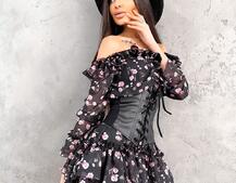 Шифоновое платье с рюшами на подкладке с корсетом Шифоновое платье с рюшами на подкладке с корсетом | PUSHKA SHOP