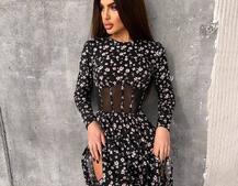 Приталена сукня з корсетною вставкою та спідницею-сонцем Приталена сукня з корсетною вставкою та спідницею-сонцем | PUSHKA SHOP