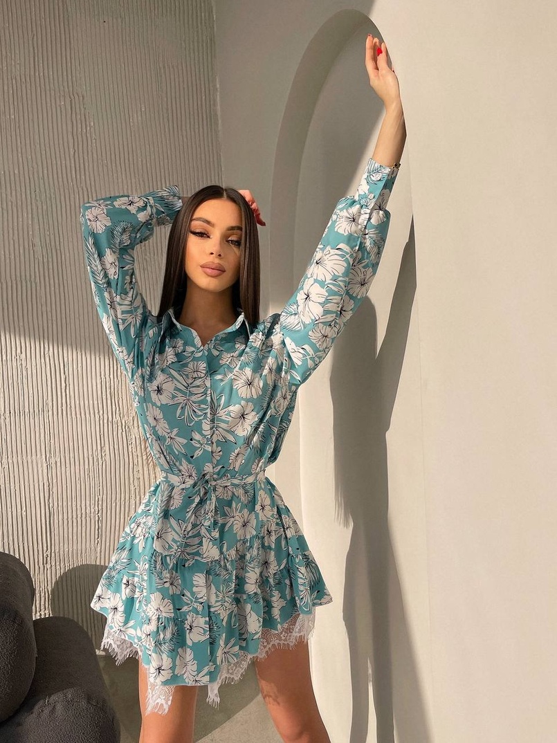 Сукня міні на гудзиках,декорована мереживом  | PUSHKA SHOP